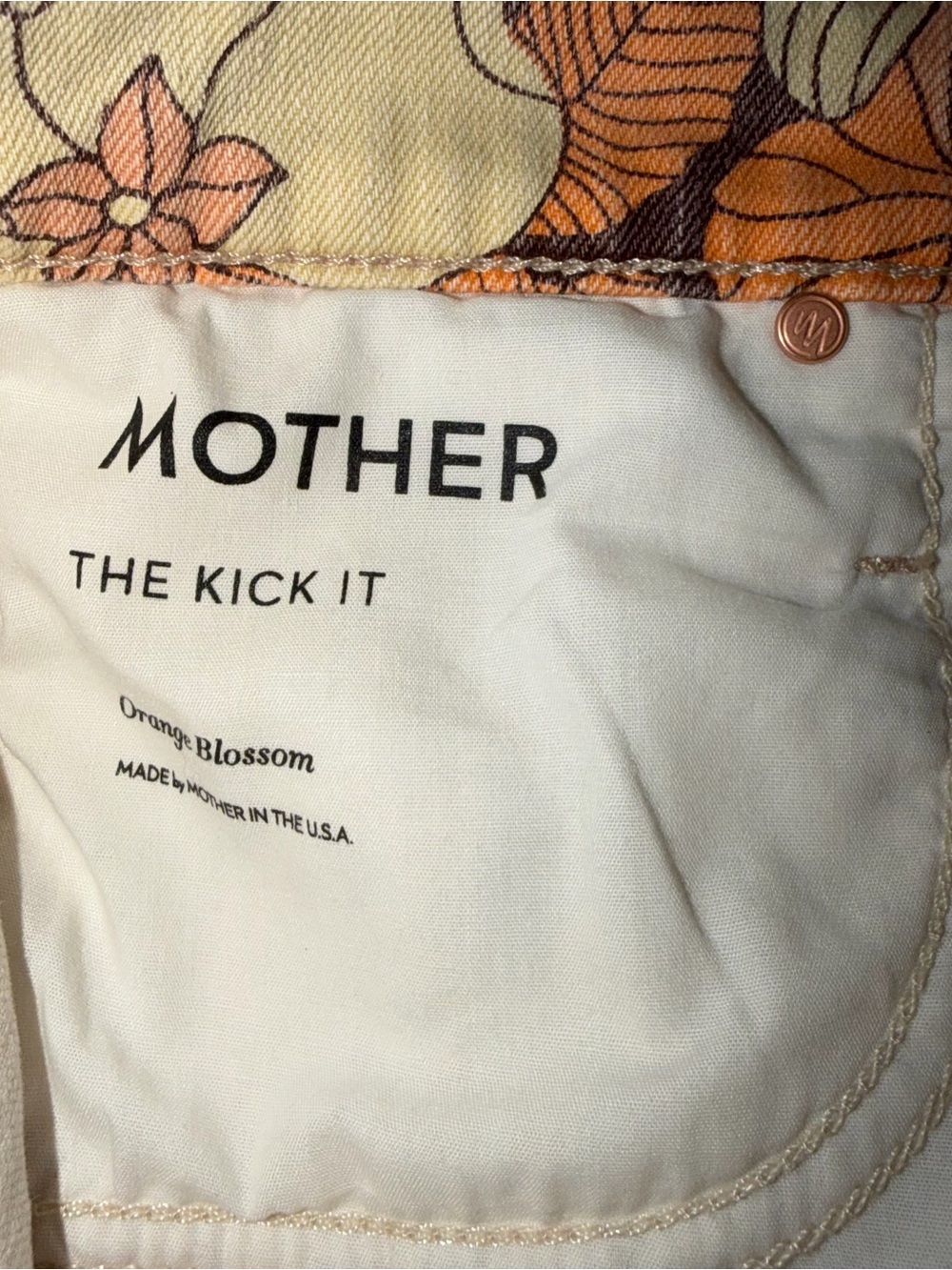 Mother Kick It Orange Blossom Jeans Size 27 High Rise Straight Floral Hippie - Picture 8 of 12